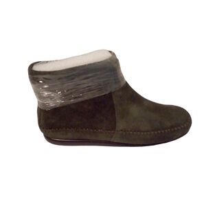 AEROSOLES Linbo Moccasin Style Fringe Suede Ankle Boots Size 6 Mid Green NWOB